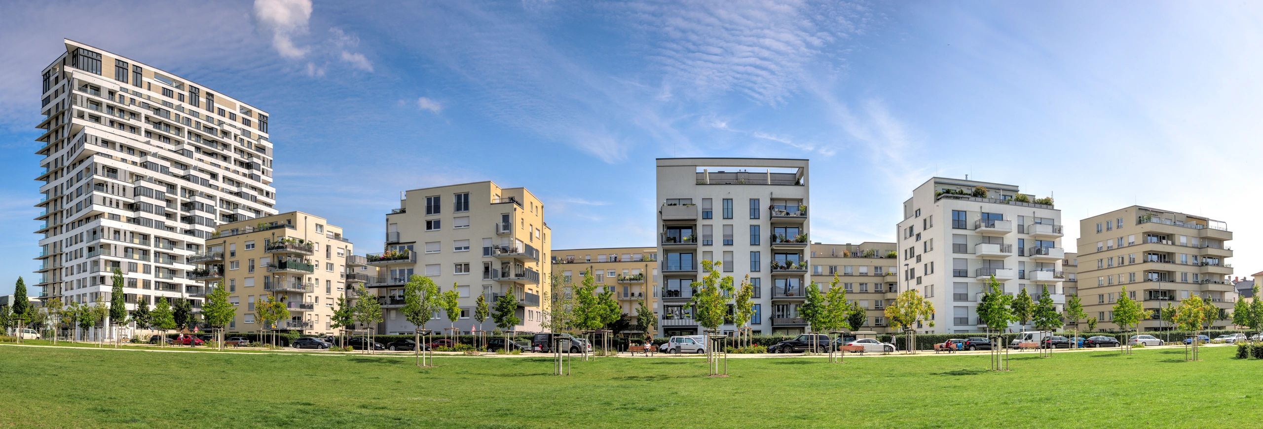 Modern building exterior representing real estate listings